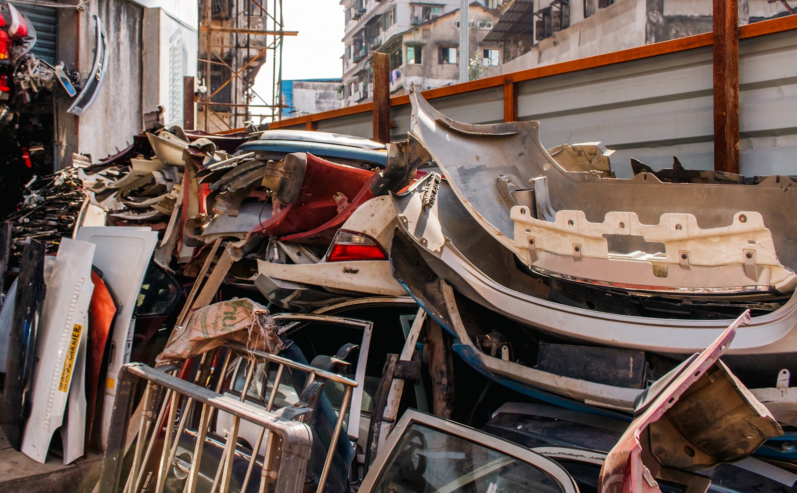 Pile of car parts and scrap metal